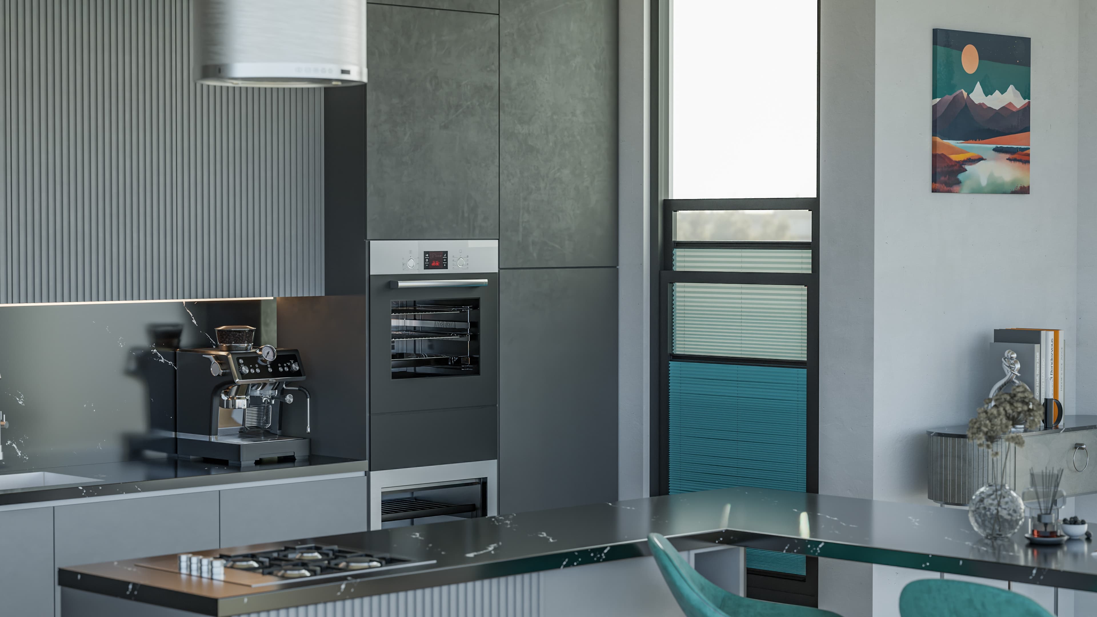 Scandinavian interior with pleated blinds